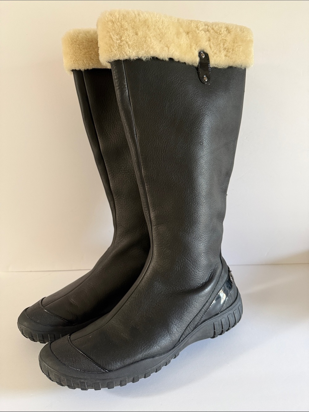 Cole Haan Black Boots with Cream Faux Fur Cuff